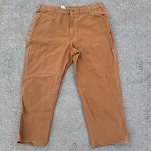 Men’s Carhartt Washed Duck Brown Canvas Loose Fit Work Pants B11 BRN Size 42x30